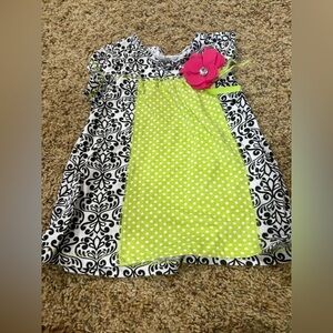Kids Headquarters Black and White Dress with Lime and Pink Accents